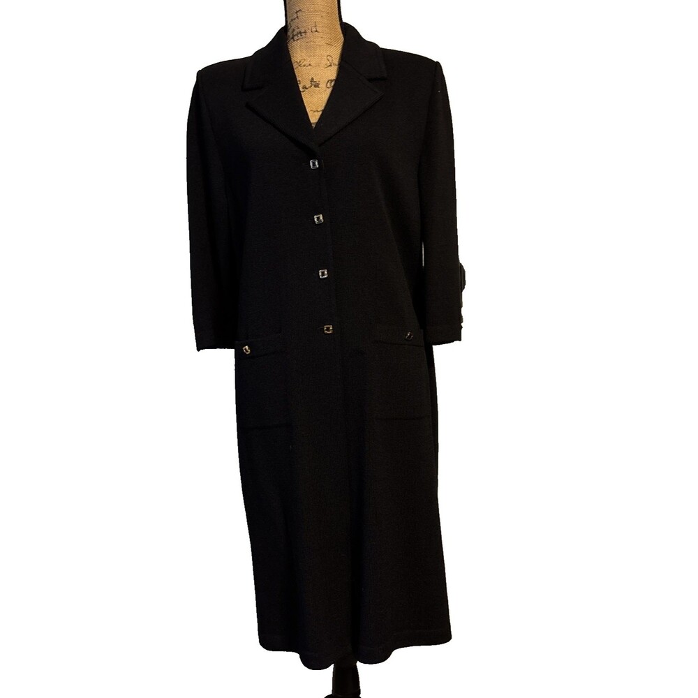 St. John Collection  Black Size 14 Duster /CoatDress Buttons Pockets